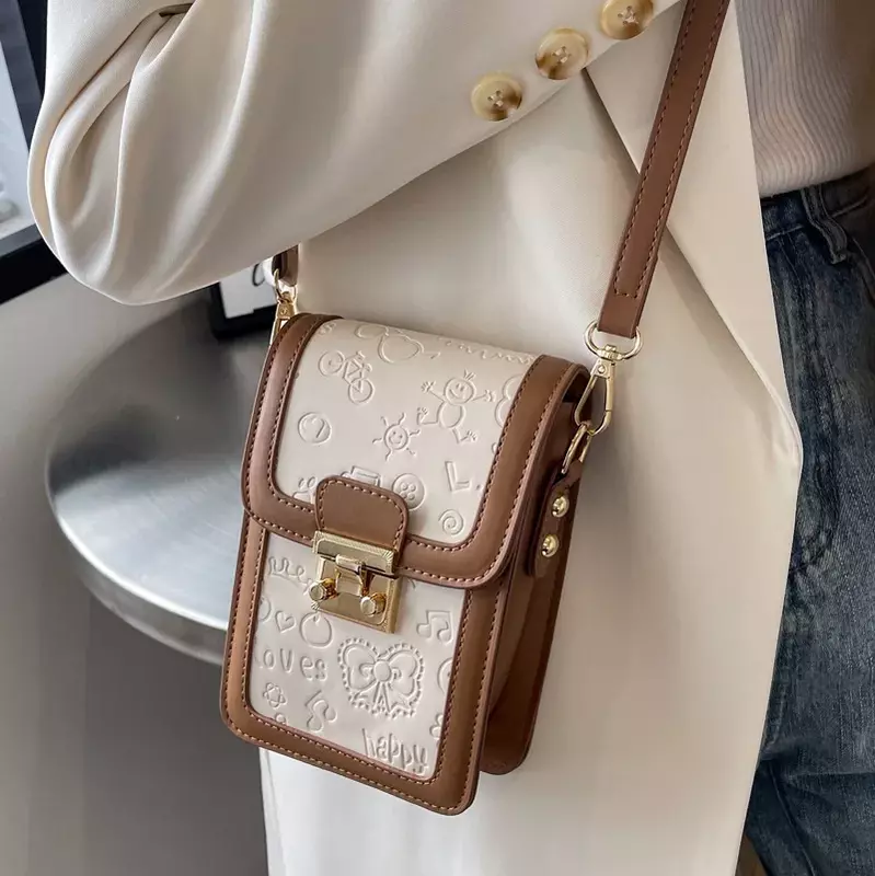 Phone Holder Small for Women 2024 Spring New Fashion Messenger Niche Contrast Color Texture Phone Bag