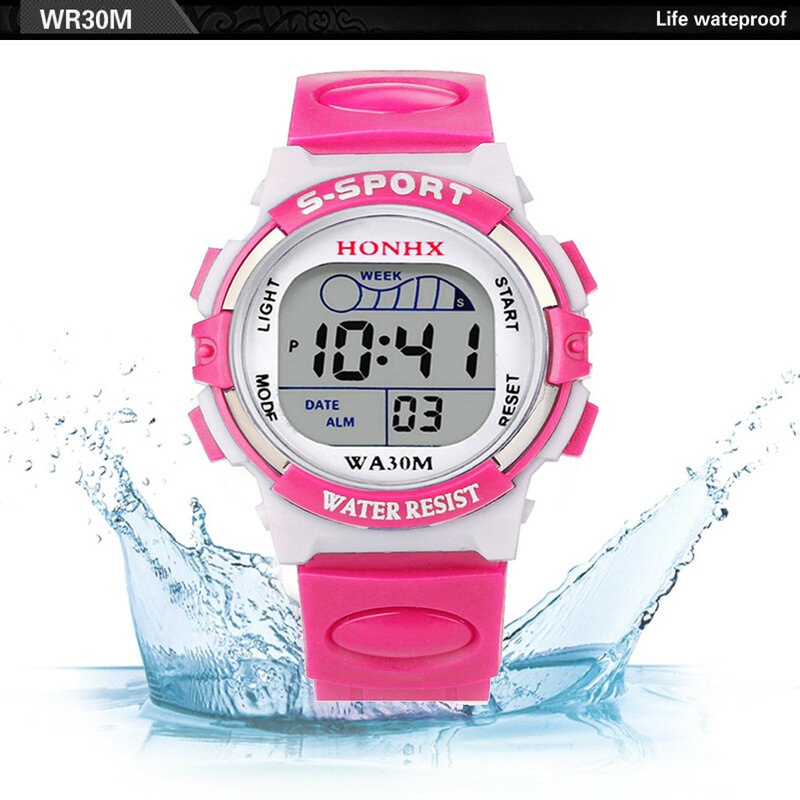 Светодиодные спортивные часы для детей, водонепроницаемые цифровые часы с индикацией даты и недели, модные трендовые спортивные часы с светящимся циферблатом, подарок для детей