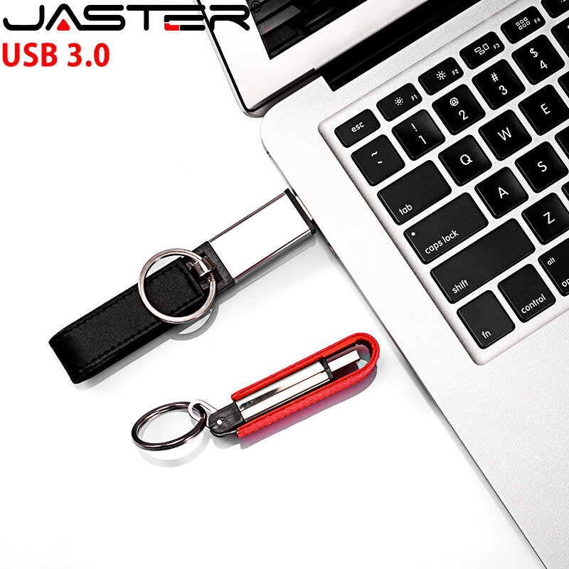 محركات أقراص فلاش USB 3.0 من الجلد من JASTER بسعة 64 جيجابايت مع شعار مخصص مجاني محرك أقراص عالي السرعة مع سلسلة مفاتيح عصا ذاكرة هدية إبداعية قرص يو