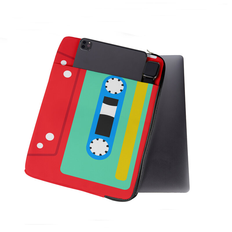 Retro Música Tape Design Notebook Sleeve Cover, Canvas Tecido Computer Bag, Impressão Carrying Case, Anti-Scratch Pouch, de alta qualidade