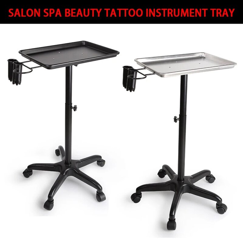 Bandeja de instrumentos de servicio rodante de Metal plateado para salón de belleza, Spa, tatuaje