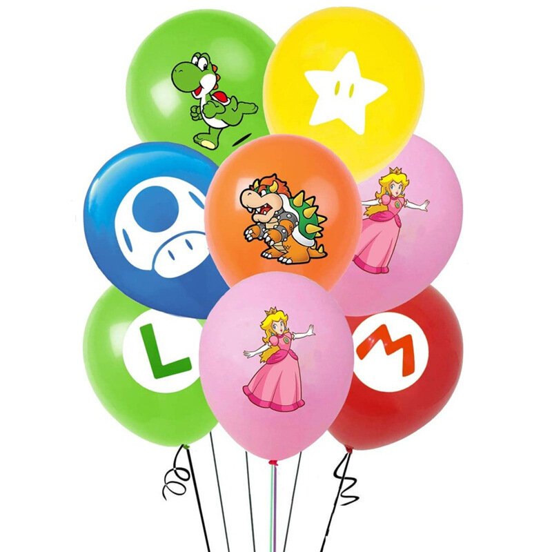ลูกโป่งการ์ตูน Super Mario Bros 10ชิ้น, ตัวการ์ตูนตัวการ์ตูนฟิกเกอร์ Mario Luigi Bowser yoshi รูปเห็ดของขวัญวันเกิดสำหรับเด็กปาร์ตี้