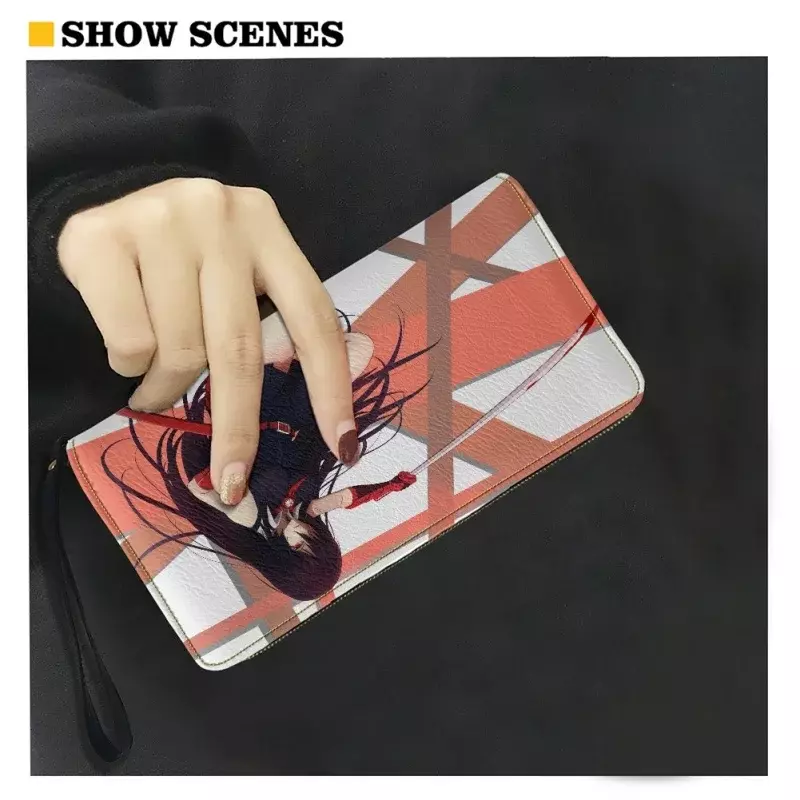 Akame Ga Kill-billeteras de cuero con estampado 3D para mujer, Tarjetero con cremallera, monedero de mano