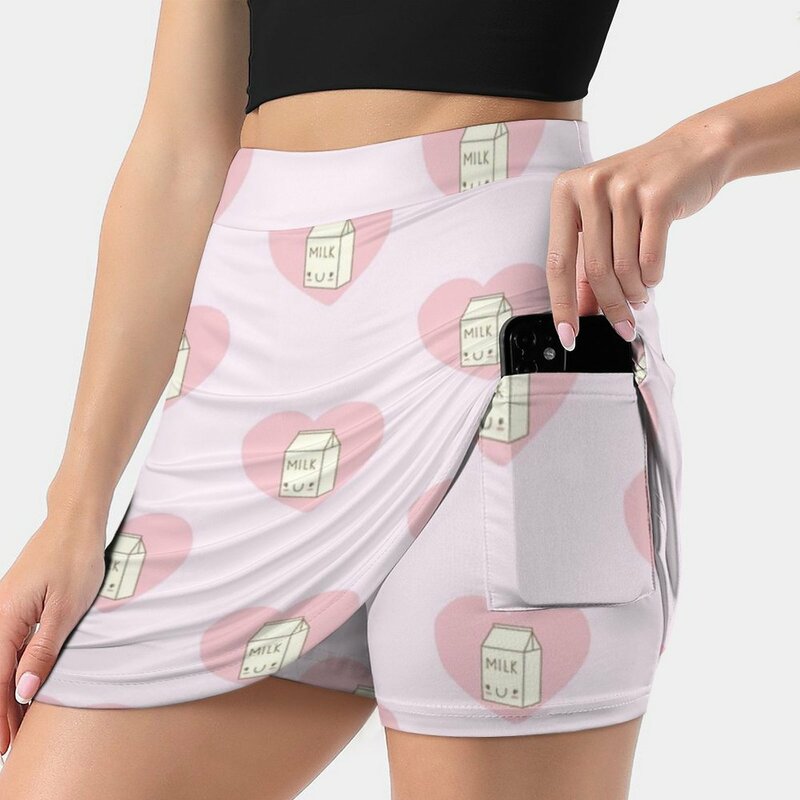 Bonito leite feminino saia y2k roupas de verão 2022 kpop estilo calças saia com bolso bonito leite comida doce engraçado doodle crianças