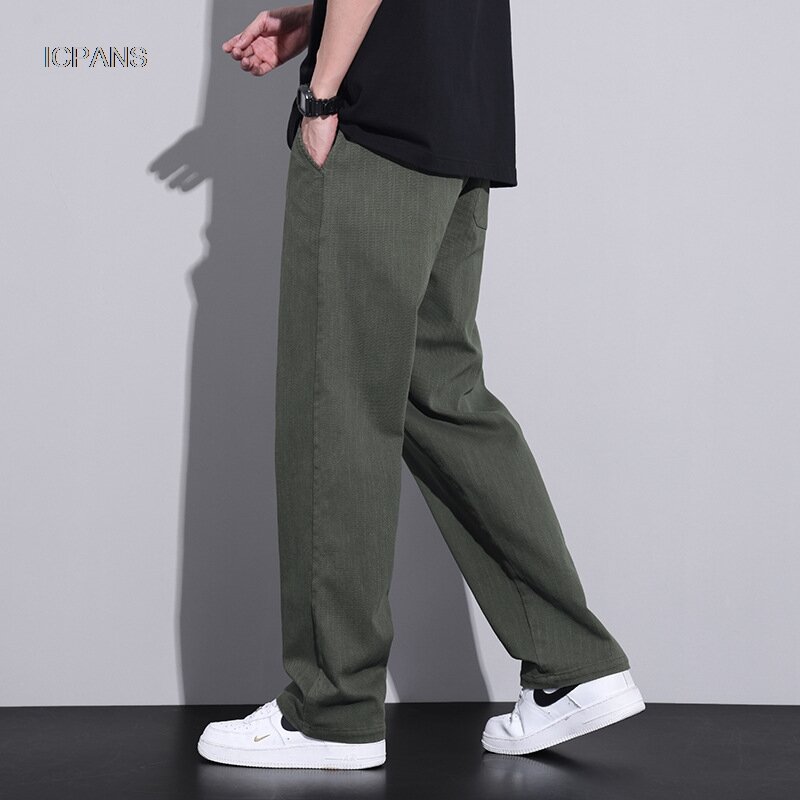 Moletom masculino casual de algodão, calças com cordão, calças retas soltas, streetwear preto e verde, Coreia do Sul