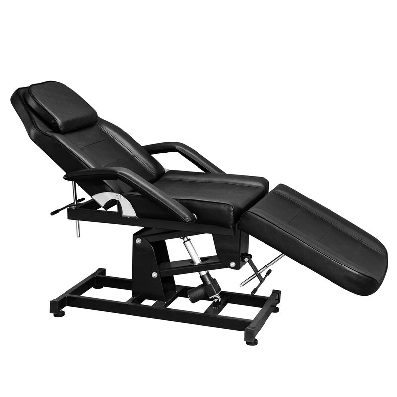72in 3-Section Spa Beauty Salon Massage Bed Tattoo Massage Bed with Motorized Reclinable Height Power Lift & Stool Black