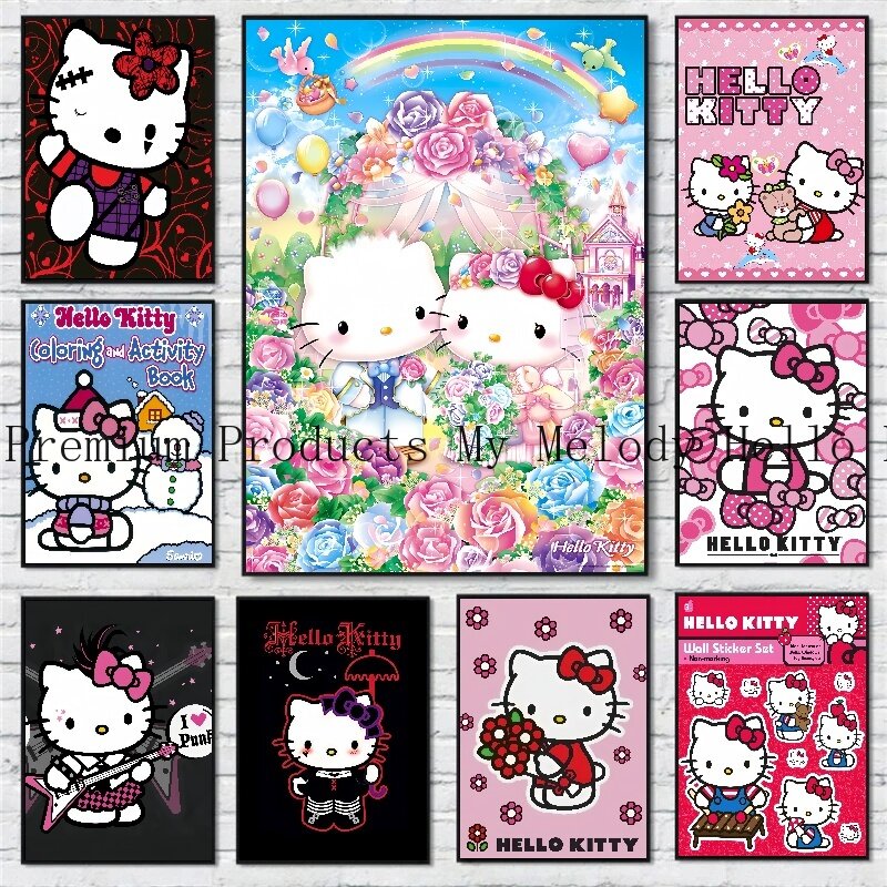 Anime Periférico Sanrio Poster, Olá Kittys Poster, Modern Cartoon Wall Art, Pintura Canvas, Imprimir Imagem, Quarto, Home Decor Presente