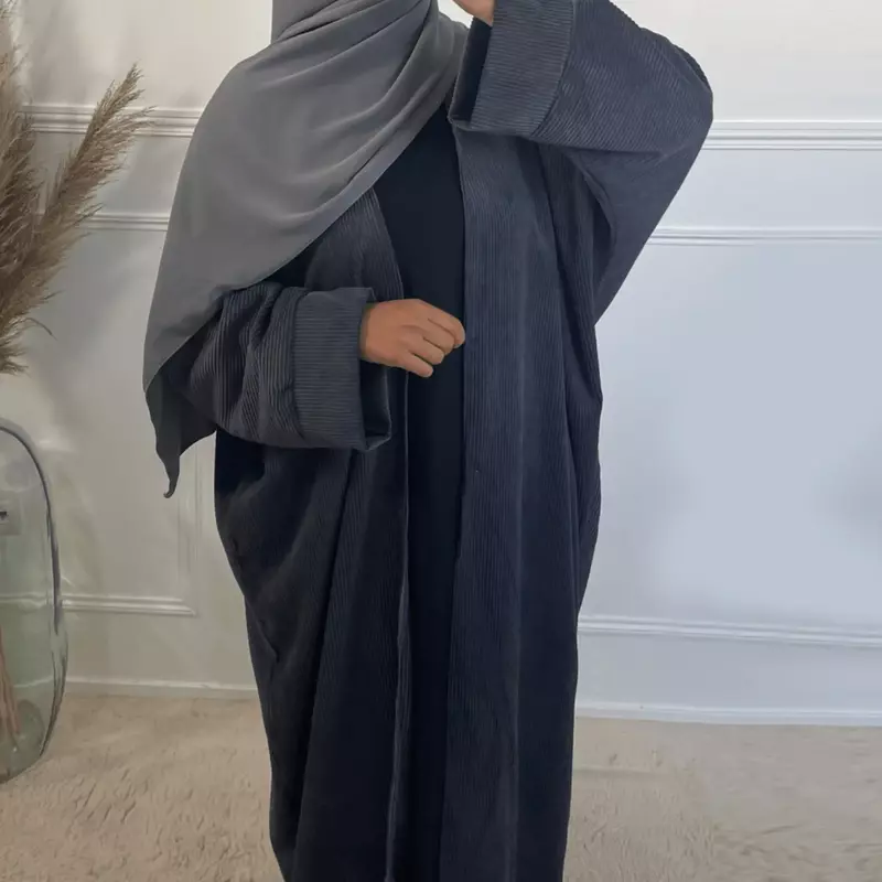 Abayas en velours côtelé pour femmes musulmanes, robe longue, vêtements islamiques féminins, robe modeste, document solide épais, chaud, hiver, nouveau, 2023