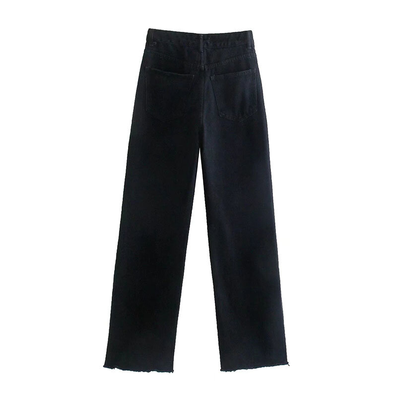 ZATRHMBM-Jeans jeans feminino multicolor reto de cintura alta, bolso lateral vintage, calças com zíper, moda feminina, novo, 2022