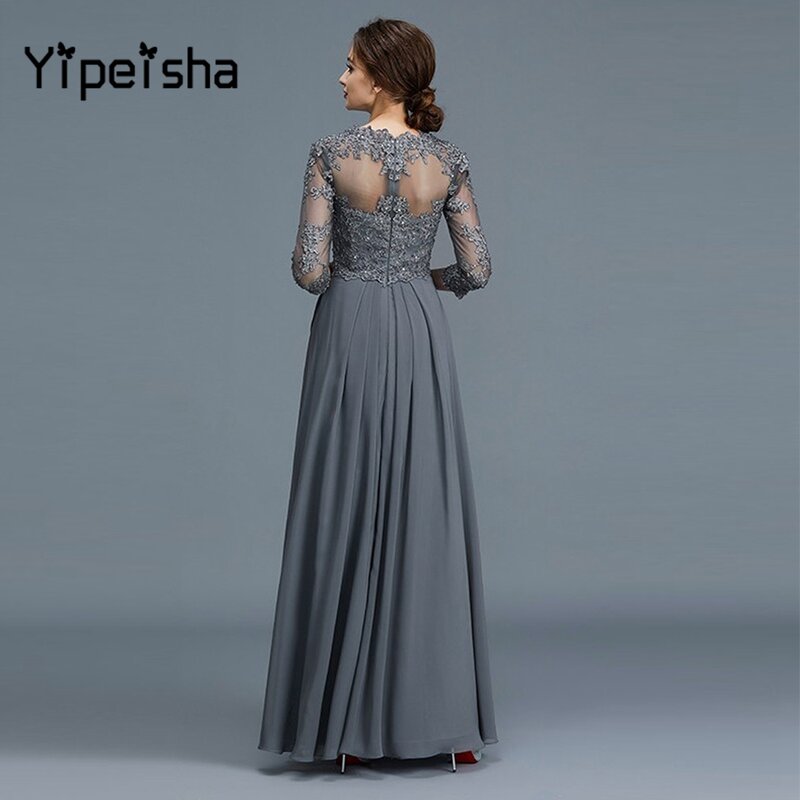 Yipeisha gaun pengantin ibu sifon leher bulat gaun pengantin renda 2022 gaun pesta pernikahan baru malam lengan tiga perempat