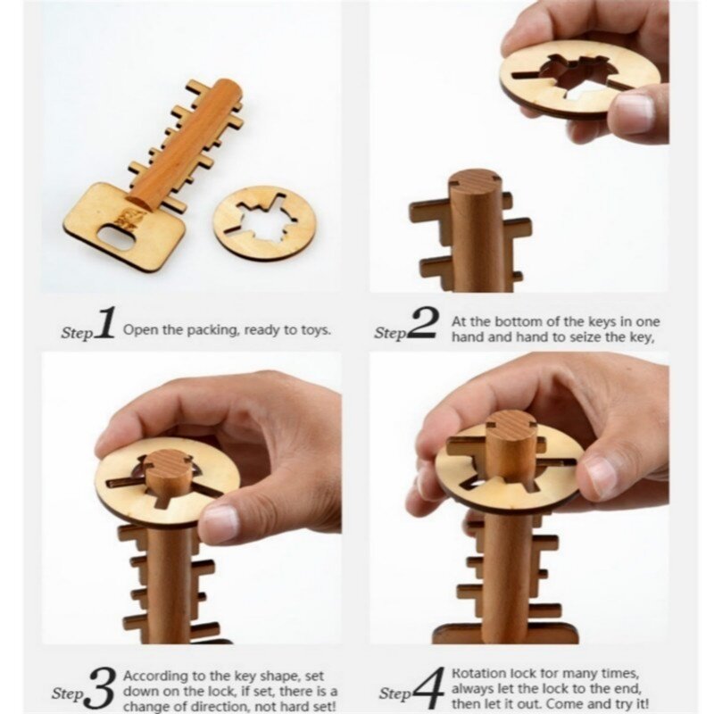 Edukasi intelektual untuk anak-anak dewasa DIY mainan kayu kunci teka-teki membuka mainan kunci lucu Klasik