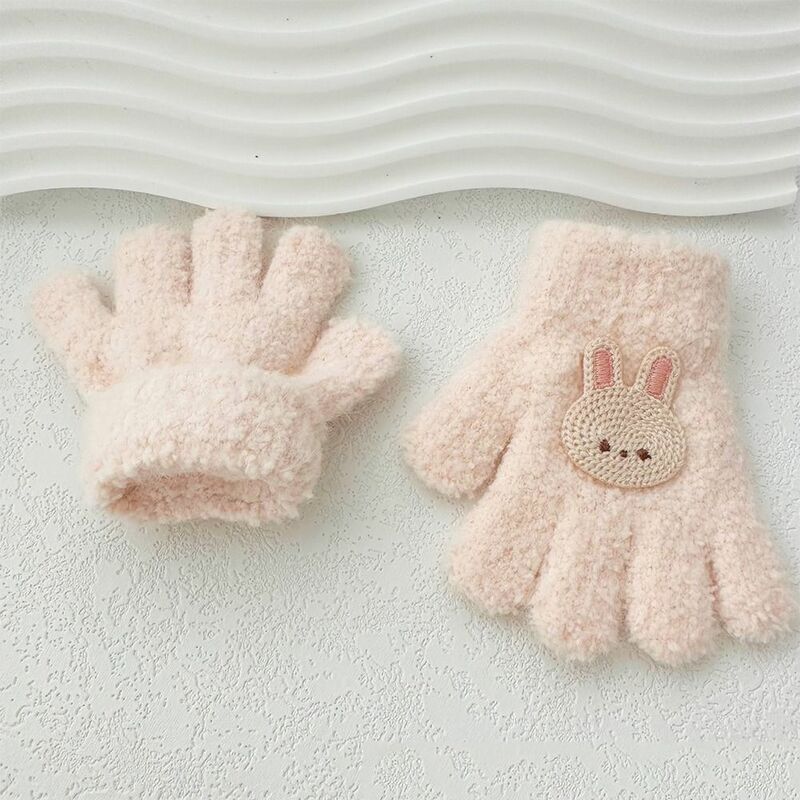 Królik niemowlę puszyste rękawiczki zimowy kwiat niedźwiedź dzianinowe rękawiczki jednolity kolor kreskówka wzór rękawiczki chłopiec