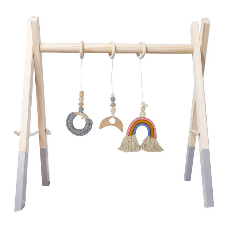 Hochet pour nouveau-né, anneau dentition en bois, cadre, support d'activité, pendentifs suspendus, décor