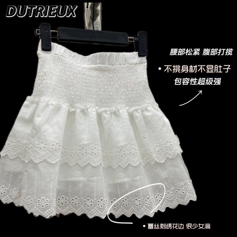 Милая Кружевная короткая юбка с вышивкой для девушек на весну и лето, трапециевидные юбки с вышивкой, прикрывающая юбка-подъюбник средней длины