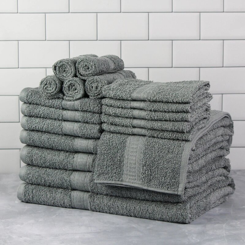 Basic Solid 18-Piece Bath Towel Set Collection, School Grey  towels bathroom  hand towel