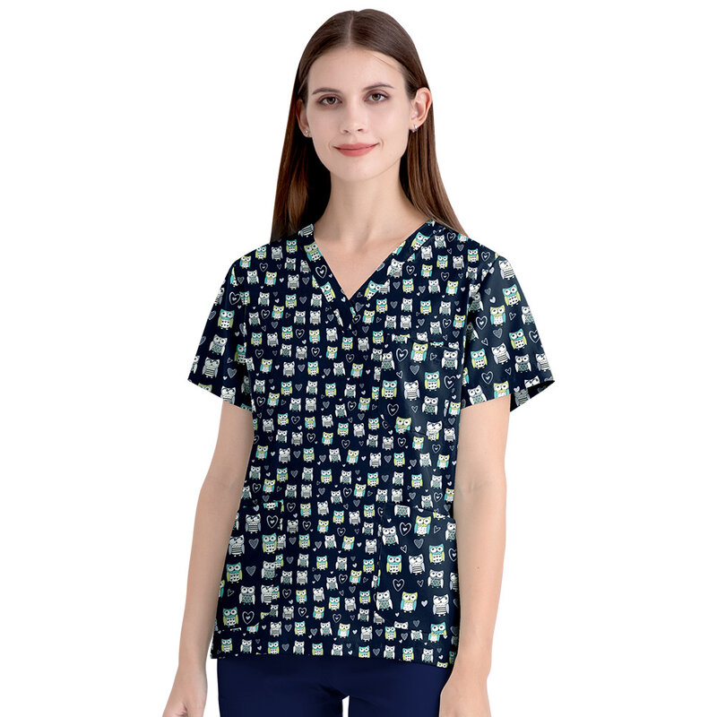 Bawełniane bluzki Unisex z nadrukiem w stylu cartoon salon kosmetyczny ubrania robocze pielęgnacja zwierząt domowych odzież robocza kobiety mężczyźni bluzki laboratoryjne t-shirt