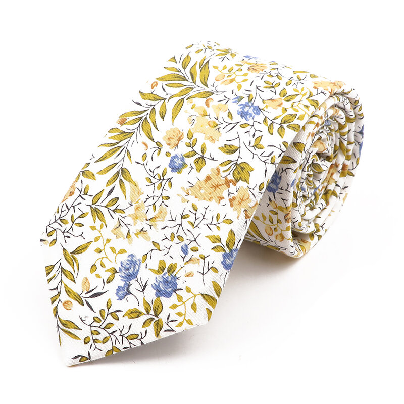 Corbata Floral elegante para hombre, corbata 100% de algodón con hermoso patrón de flores, Color claro, informal, estrecho, accesorio de traje ajustado, novedad