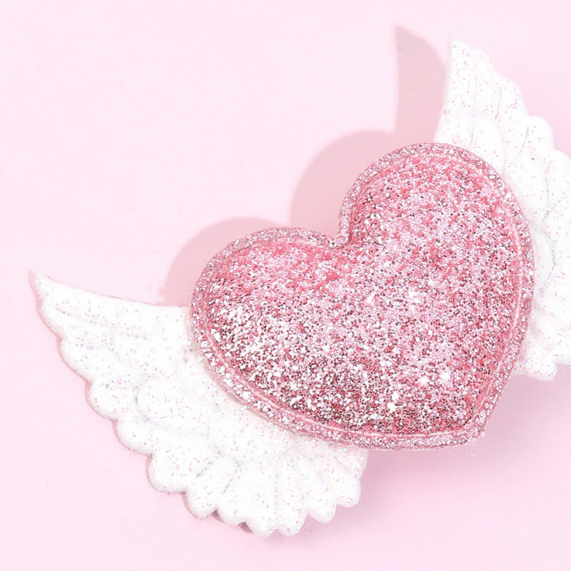 Glitter Love Heart Hairpins para meninas, Kawaii Angel Wings, grampos de cabelo para crianças, acessórios para cabelo, presilhas de cabelo, 2pcs