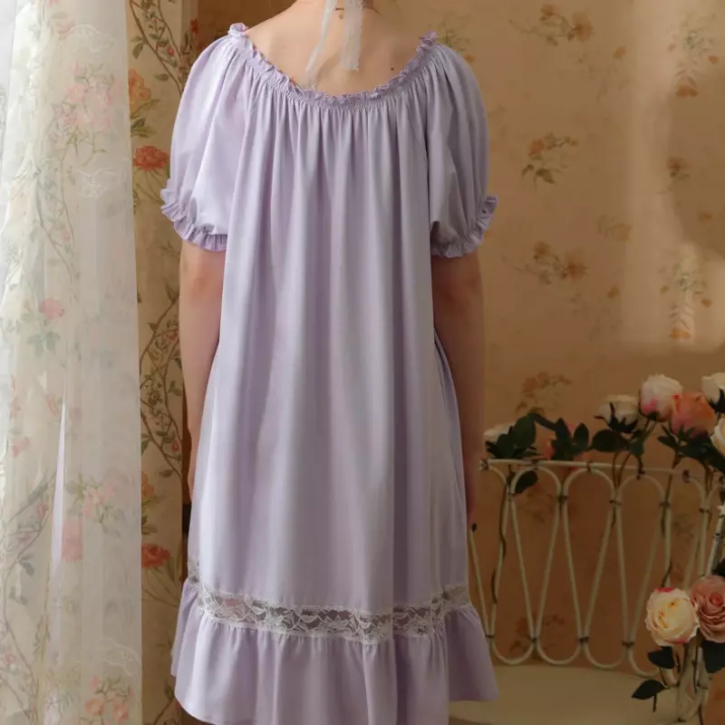 Sexy Nachthemd Kawaii Nachthemd Vintage kurze Nachthemd Nachtwäsche Prinzessin Nachtwäsche Frauen süße Spitze Spleiß Baumwolle Nacht kleid