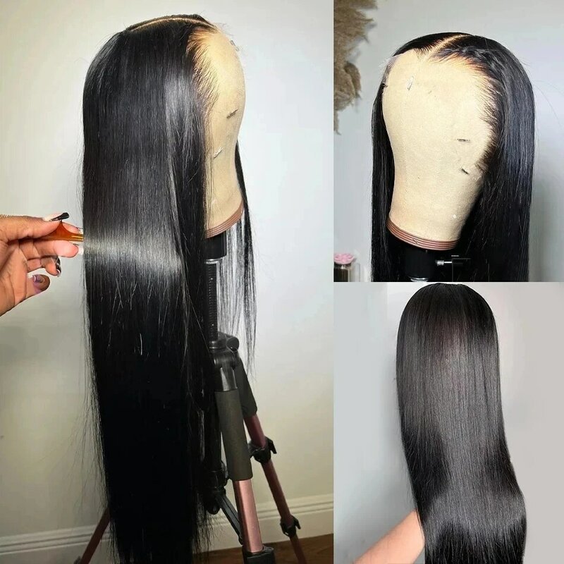 Peluca de cabello humano liso de 13x6 HD para mujer, postizo de encaje frontal transparente, pelo Remy brasileño de 26 y 30 pulgadas con cierre de encaje 13x4