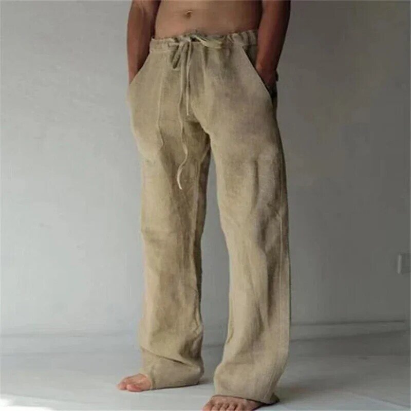 2023 new Men's Cotton Linen Pants Male Autumn New Breathable Solid Color Linen Trousers Fitness Streetwear S-3XL