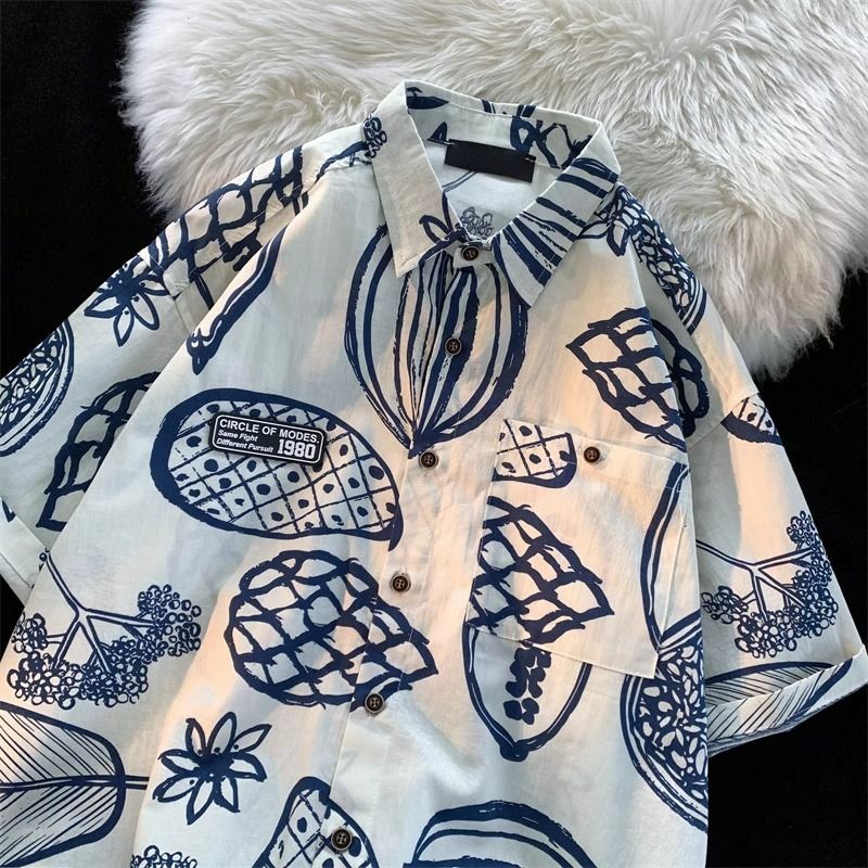 2024 New Fashion Loose Hawaiian Short Sleeved Floral Shirts for Men and Women Summer Trendy American Couples Casual Beach Shirts