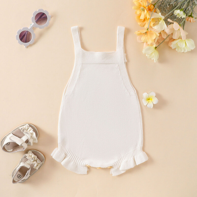 Infant Girls Cute Rompers Sleeveless Knit Sweater Embroidery Ruffle Bodysuit 1st Birthday Cake Smash Party Photography Costume