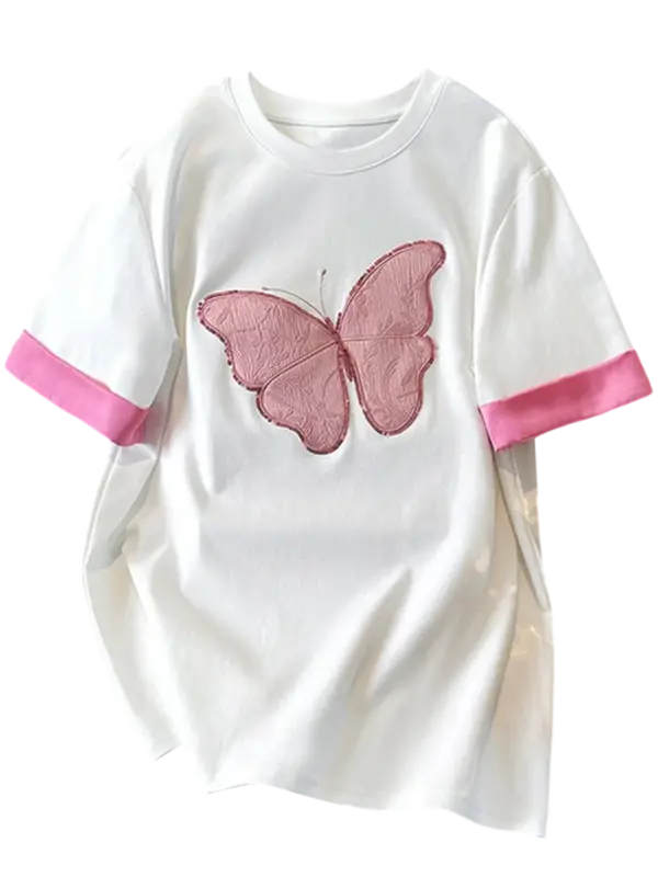 Letnia szczupła moda damska koszulka nowy kontrastowy kolor luźna damska koszulka biała prosta trykotowa, w stylu Basic Top kobieta Chicly