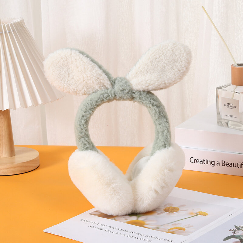 Soft Plush Ear Warmer Winter Warm Earmuffs for Women Korean Rabbit Ears Bow Earflap Outdoor Cold Protection Ear-Muffs Ear Cover
