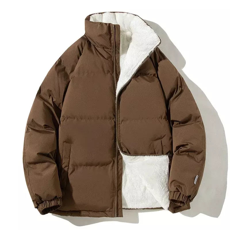 UETEEY-Chaqueta gruesa y cálida para hombre, parka informal holgada de color liso con cuello levantado, Abrigo acolchado de lana para invierno, 2024
