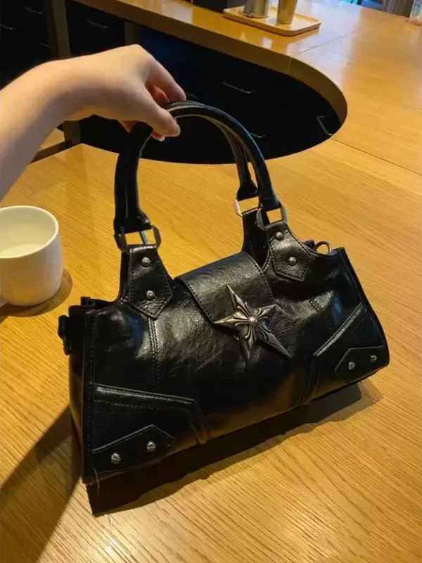 Y2K tas hitam anak perempuan bintang Gotik Korea tas Tote wanita tas bahu dompet Goth Punk Grunge antik estetika
