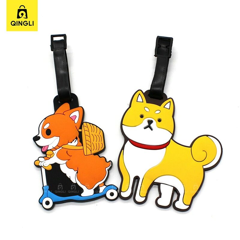 Cartoon Anime Honden Bagagelabel Mooie Corgi Shiba Inu Akitas Koffer Id Adres Houder Hangende Draagbare Instapbagage Label