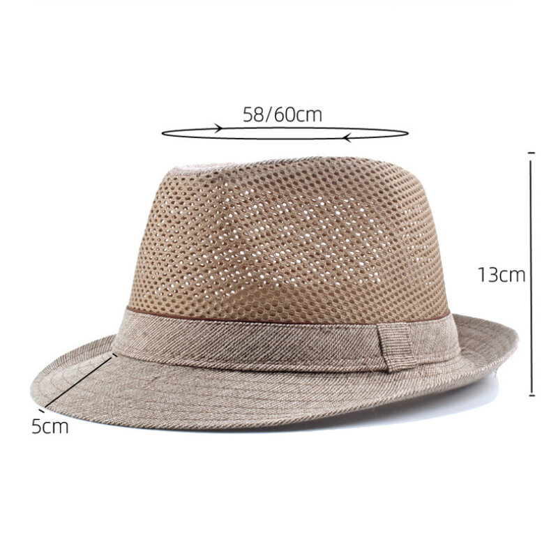 Sombrero de Sol de Jazz de malla de verano para hombre, protección solar y ala transpirable, poliéster, playa, viaje, TY0227