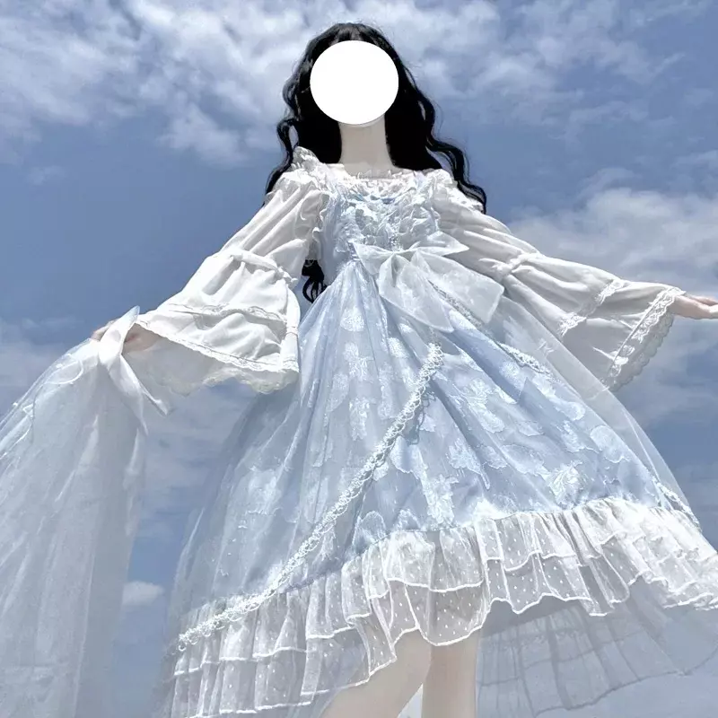 Голубое платье «Алиса в вондели» в стиле «Лолита» для женщин, мягкое платье принцессы в японском стиле, сказочное платье