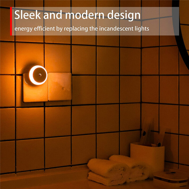 LED Night Light Smart Night Sensor Round Plug in Wall Night Lamp Bathroom Home Kitchen Hallway Staireway Bedroom Nightlight