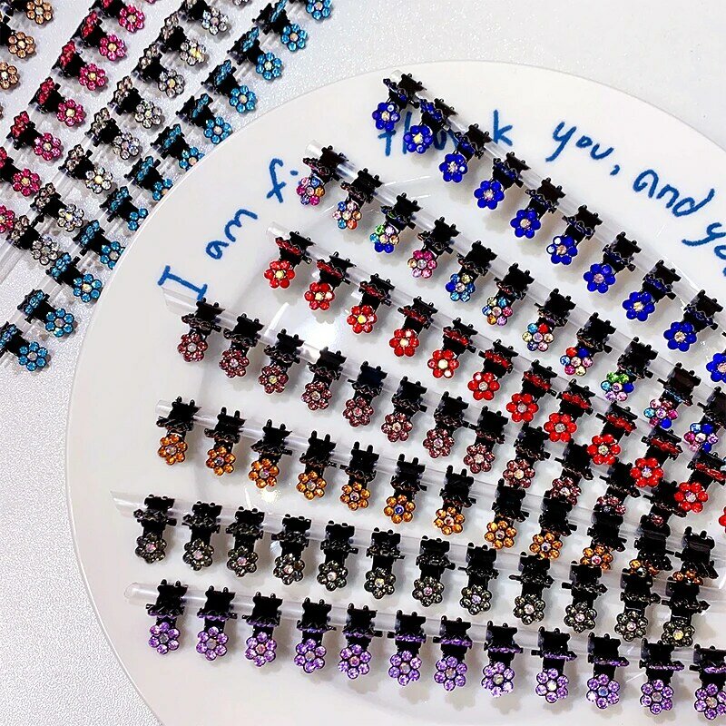 12 sztuk/zestaw brokatowy kryształ górski kolorowe kwiaty Mini antypoślizgowe metalowe do włosów pazury akcesoria do włosów dla dziewczynek spinki do włosów