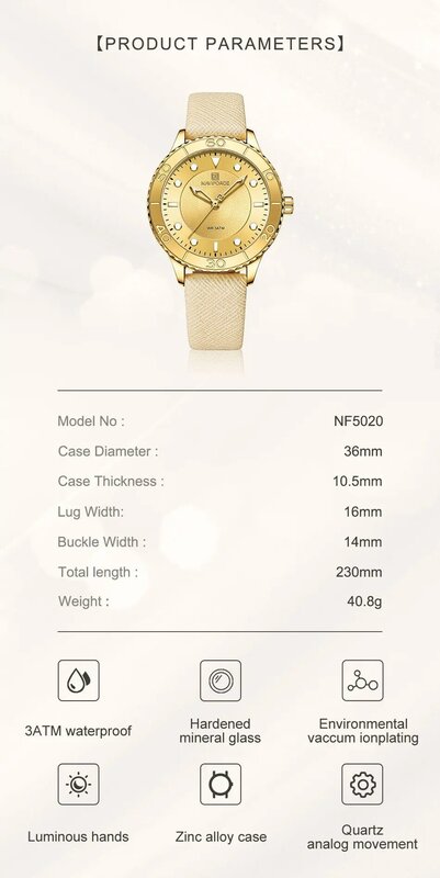 NAVIFORCE-Relojes de pulsera de cuero para mujer, accesorio de marca superior de lujo, resistente al agua, de cuarzo, regalo, 2022