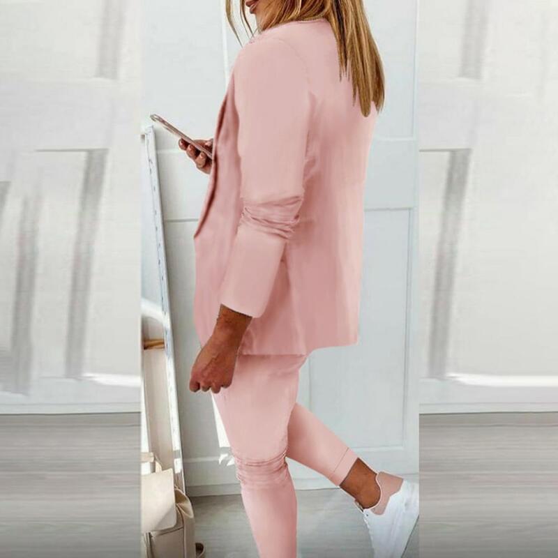 Blazer fino de ponto aberto feminino e conjunto de calças, moda streetwear de manga comprida, calças elegantes, 1 conjunto