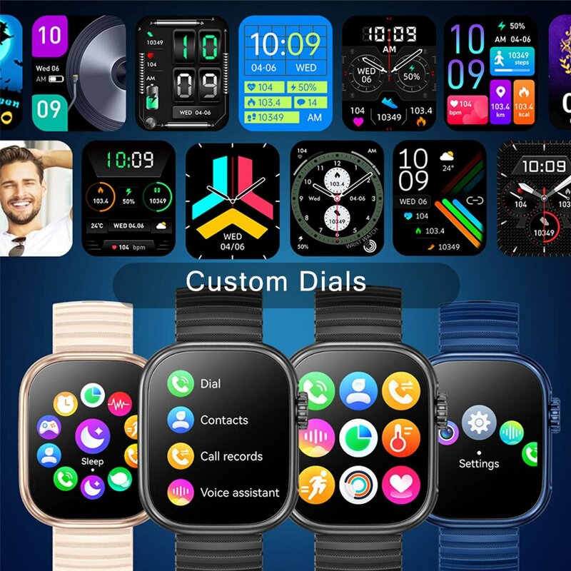 SENBONO relógio inteligente para homens e mulheres, rastreador de fitness, temperatura corporal, smartwatch 2.01 ", lanterna led, 100 + modos esportivos
