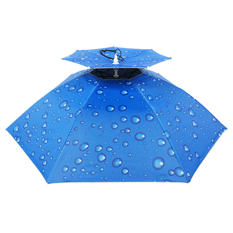 Sombrero de paraguas plegable de doble capa a prueba de viento y lluvia, sombrero de pesca, protección solar al aire libre, montado en la cabeza