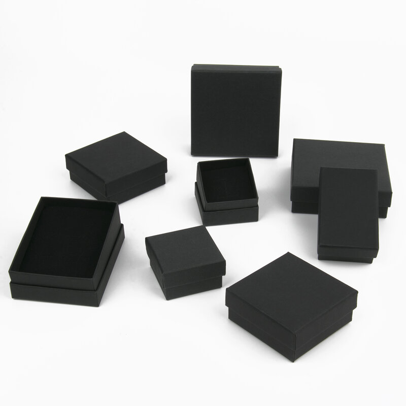 Caja de regalo cuadrada negra para exhibición de Joyas, organizador de compromiso para anillo, pendientes, broche, collar, pulsera, cajas de embalaje, 1 piezas