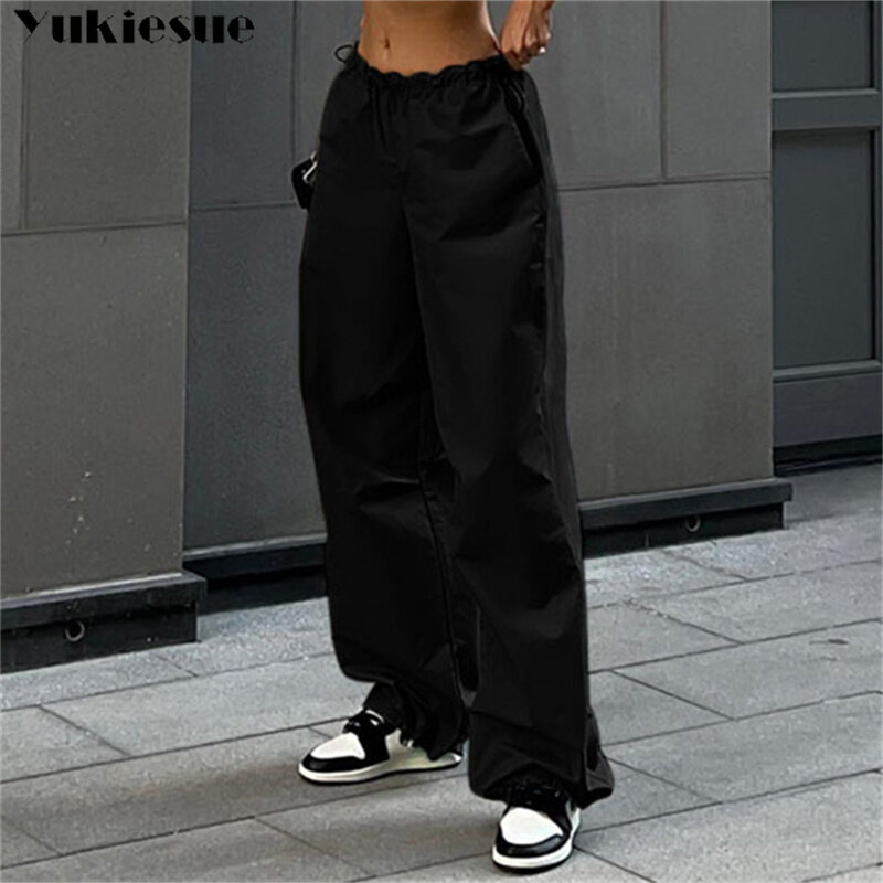 Женские брюки 2023, летние брюки-карго, одежда Y2K, свободные джоггеры на завязках с низкой талией, повседневная одежда, уличная одежда, спортивные брюки