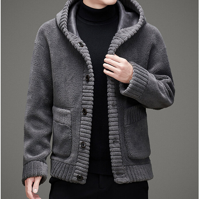 Veste Double face en laine véritable pour homme, manteaux chauds à capuche, couleur unie, nouvelle collection automne hiver 2022, U36