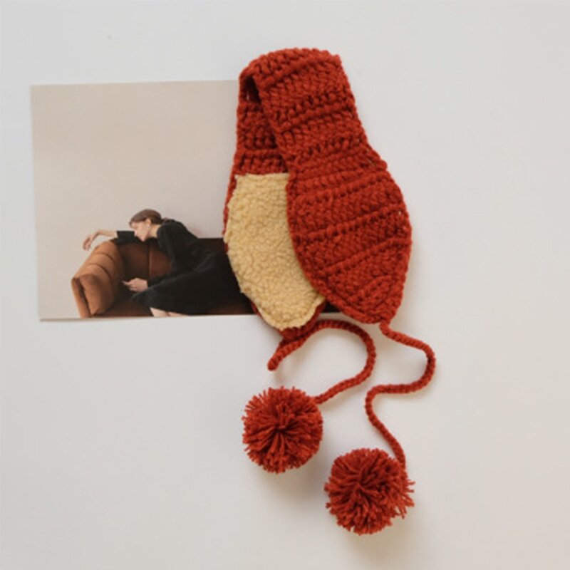 Paraorecchie lavorati a maglia con coulisse protezione per le orecchie fatta a mano calda protezione per le orecchie palla per capelli retrò paraorecchie caldi autunno inverno
