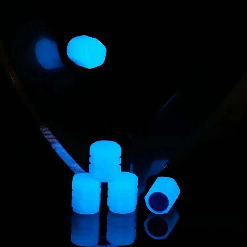 Tapas de válvula luminosas para coche, accesorio fluorescente, verde, azul, brillante, decoración de 4 piezas