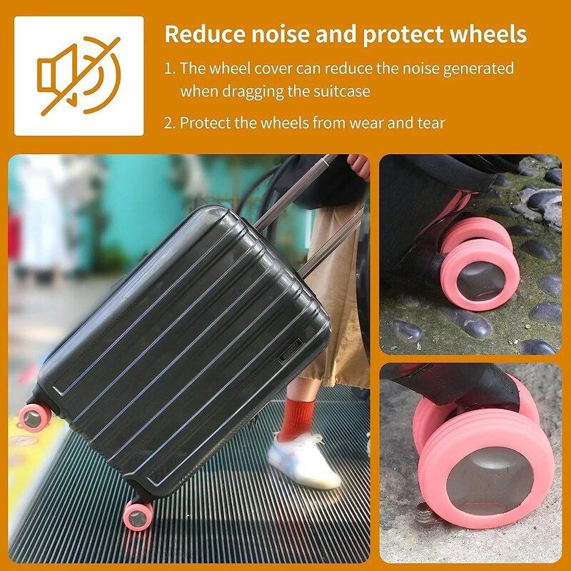 Protector de ruedas de silicona para equipaje, accesorios de cubierta protectora para ruedas de viaje, maleta con reducción de ruido, 8 piezas