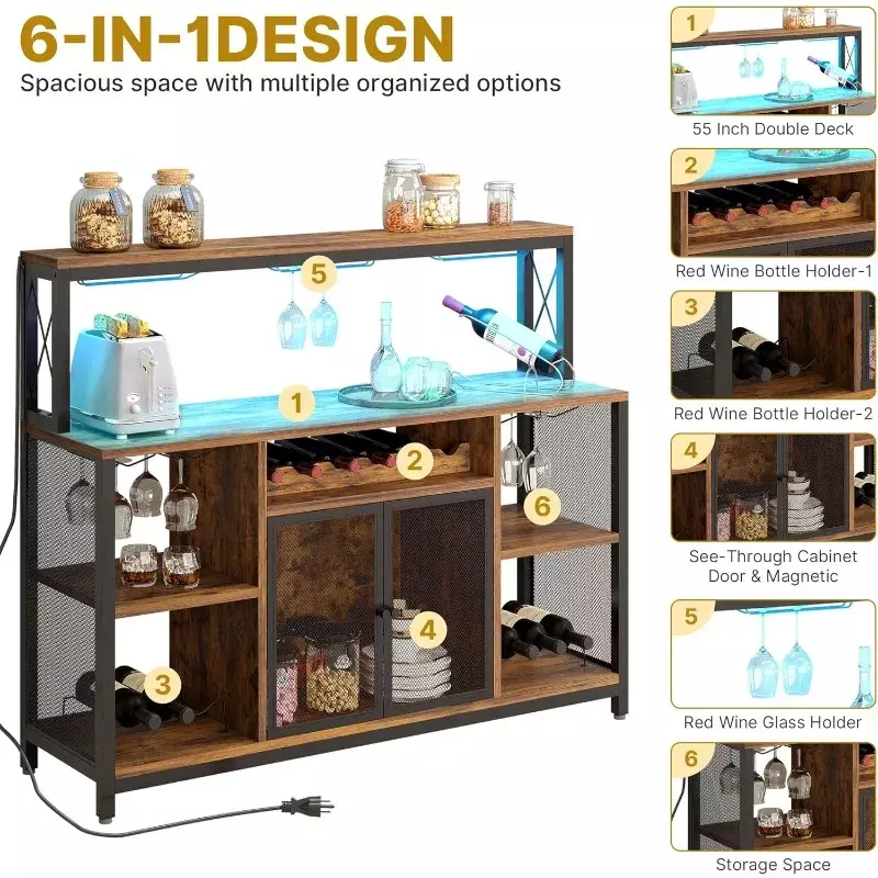 Кофейный винный шкаф с искусственным дизайном, шкафчик для ликера с хранилищем для дома, промышленный телефон 55 дюймов, барный стол