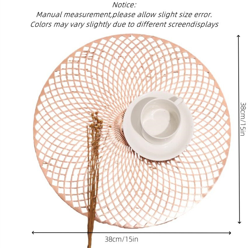 15" Round Creative Grid Dining Table Mat Simplicity Hot Stamping PVC Meal Mats Washable Insulation Pad Anti Scalding Placemats