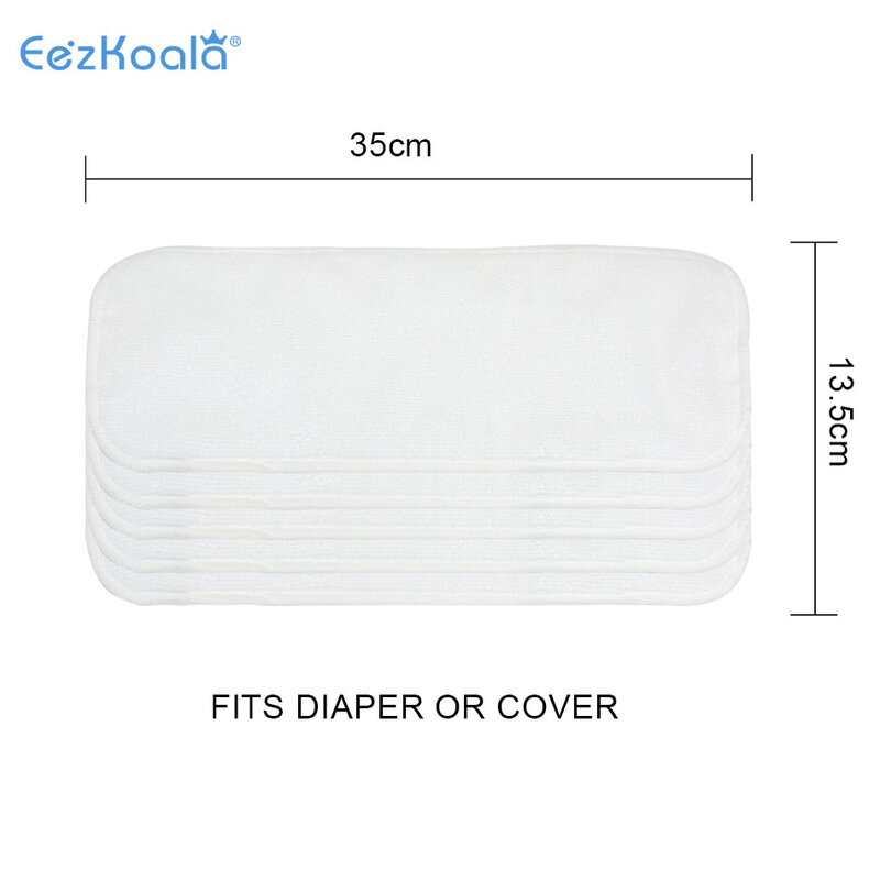 EezKoala-inserto de microfibra de 3 capas, pañales de tela lavables reutilizables para bebé, 35x13,5 cm, se adapta a pañal o cubierta