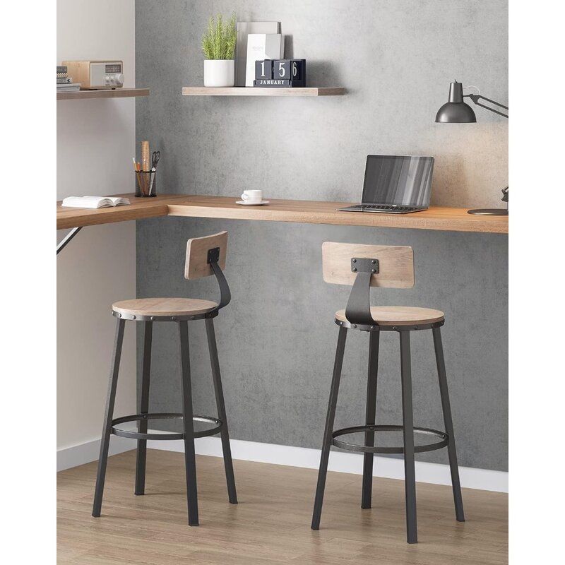 Bar Stools Set of 2, Bar Height Barstools with Back, Counter Stools Bar Chairs with Backrest, Steel Frame, Easy Assembly,